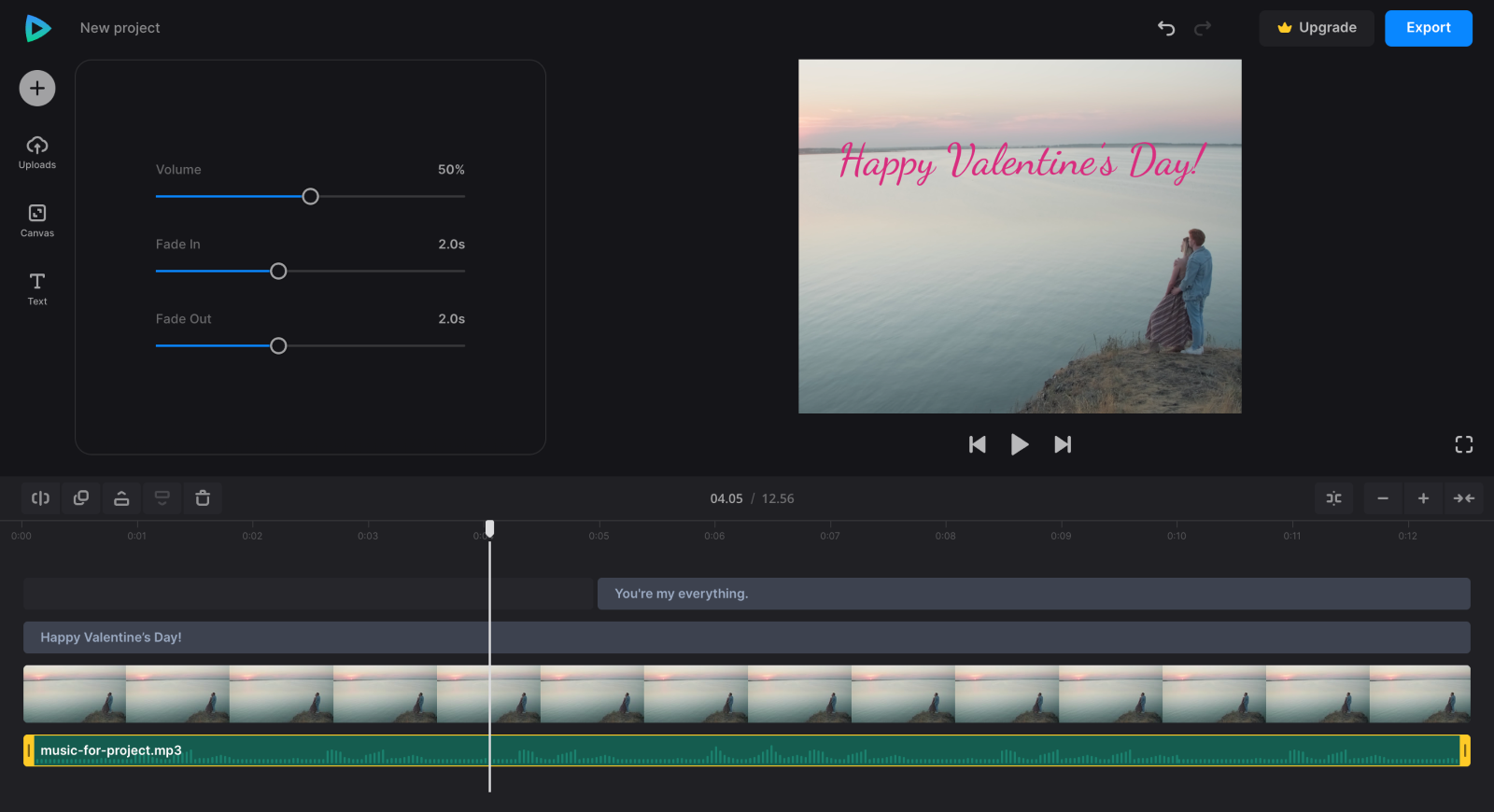  Add music to video with Happy Valentine's Day font
