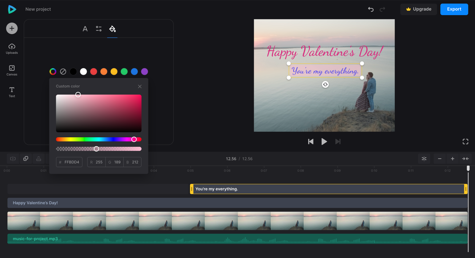  Change text background color in Happy Valentine's Day font